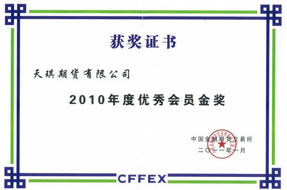 公司荣获“2010年度优秀会员金奖”