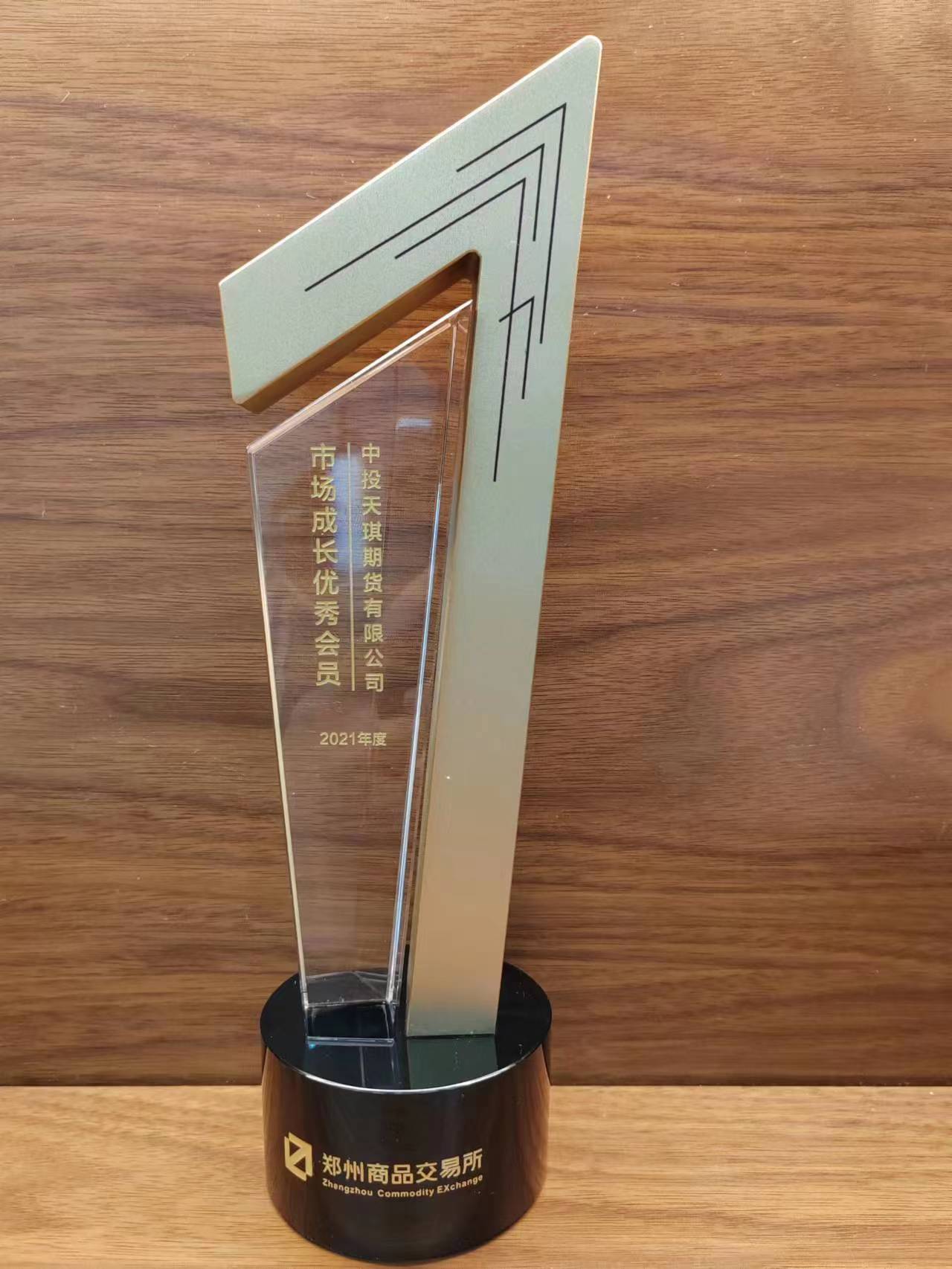 公司荣获郑州商品交易所2021年度市场成长优秀会员
